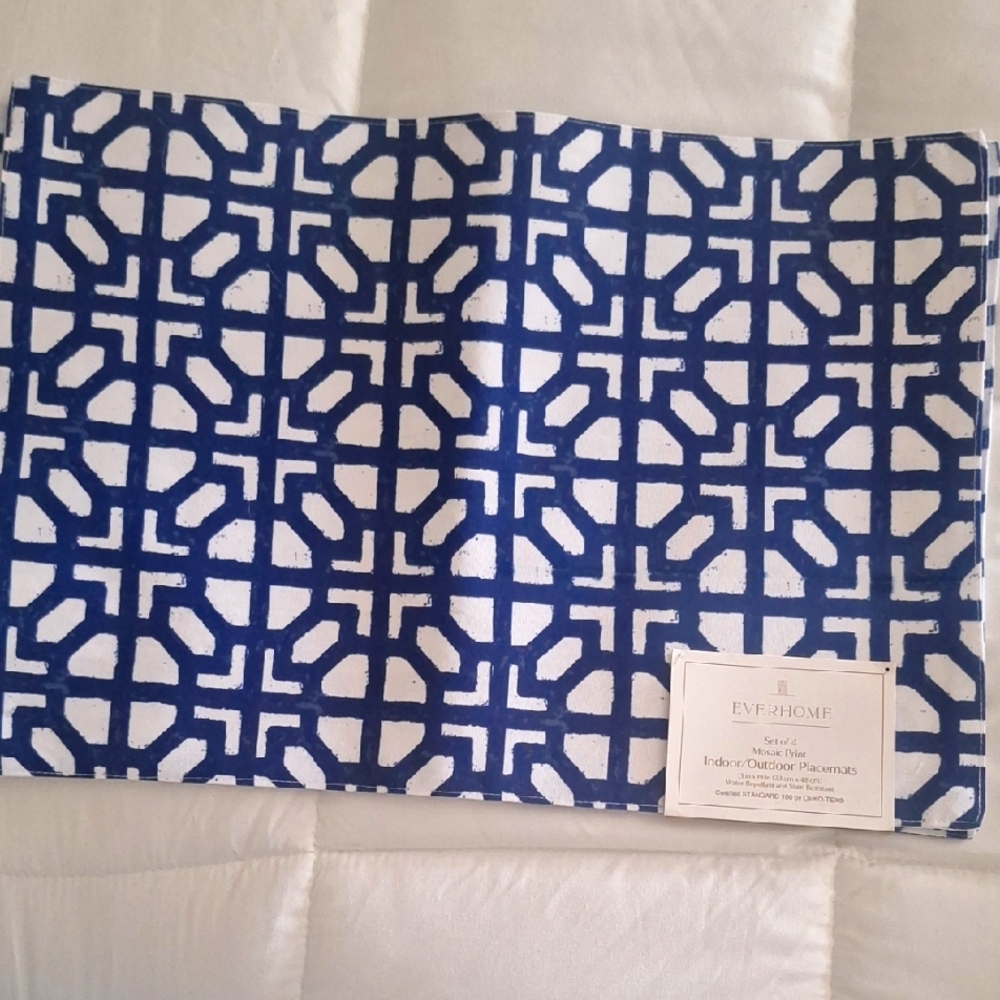 New Blue & White Placemats Indoor/Outdoor Set of 4
